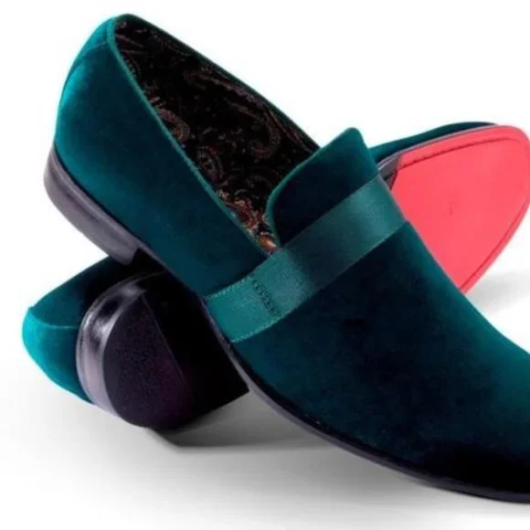 MONTIQUE Men's Solid Velvet EMERALD Fashion Slip-On Shoes                   S91 - Picture 2 of 2